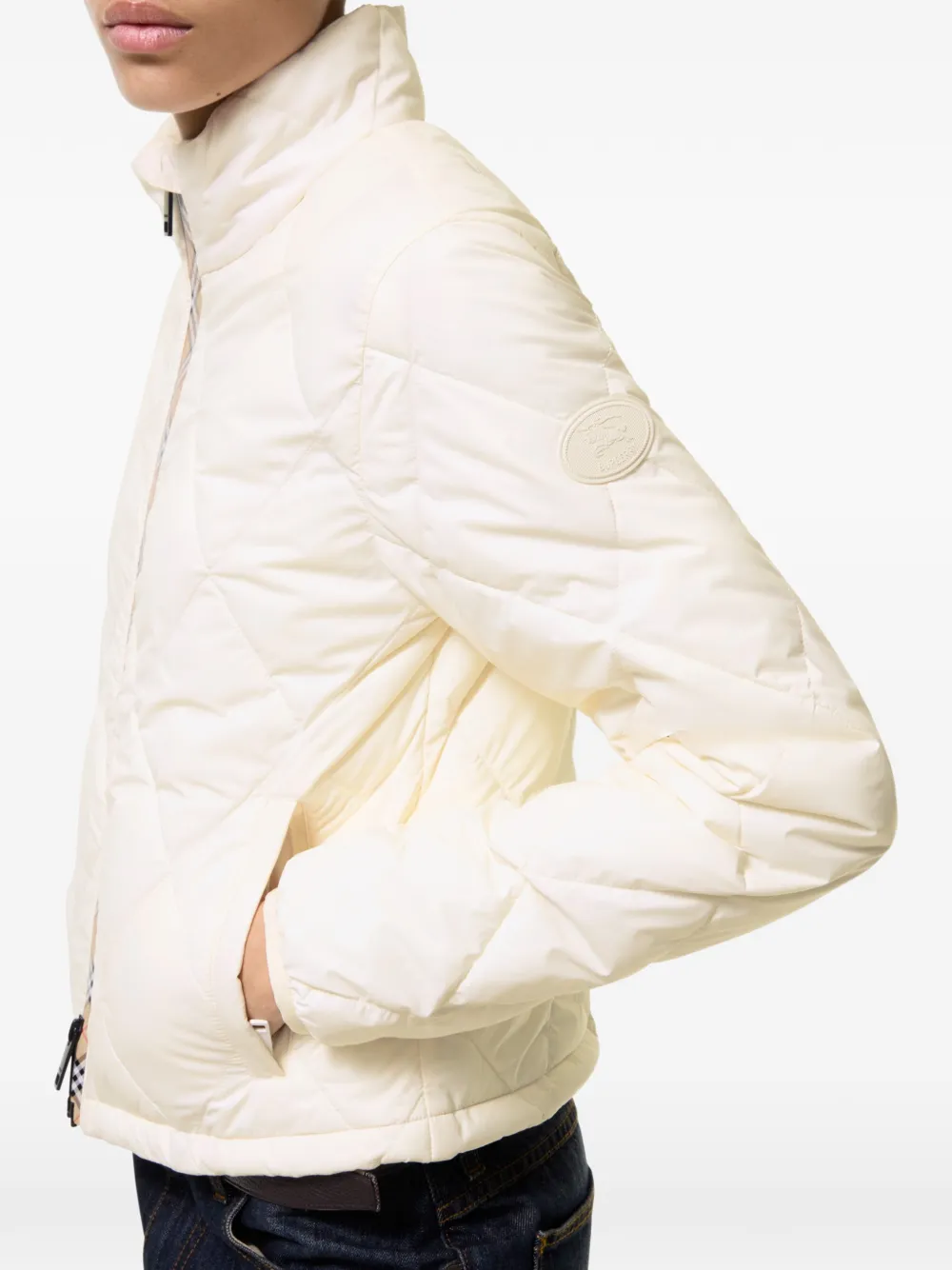 Burberry Bramford gewatteerd nylon jack met geruite band Beige