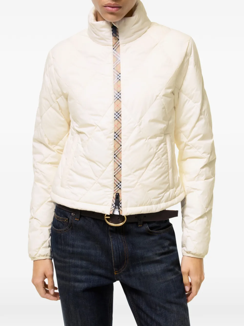 Burberry Bramford gewatteerd nylon jack met geruite band Beige