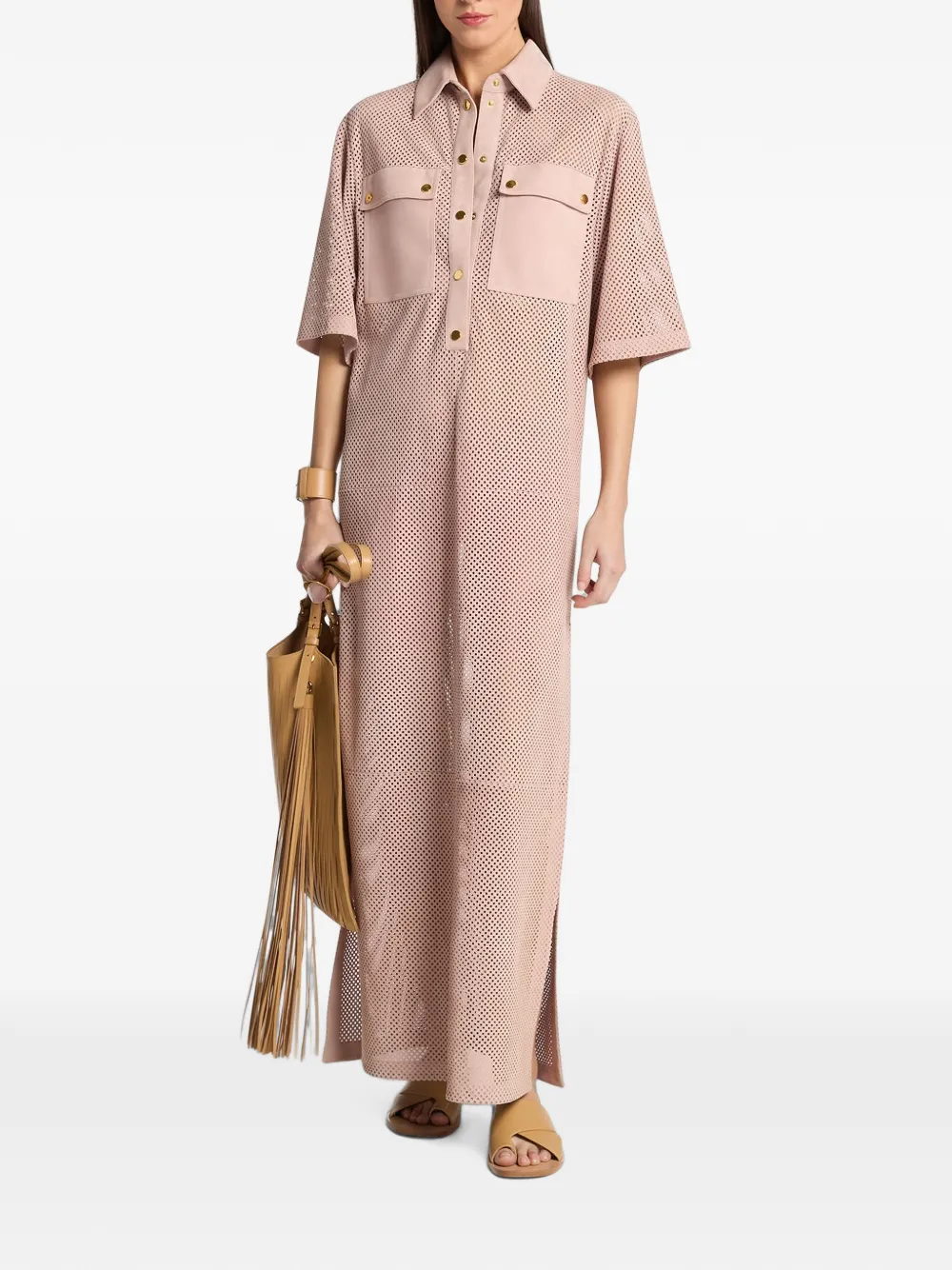 Michael Kors Collection perforated-leather maxi dress Roze