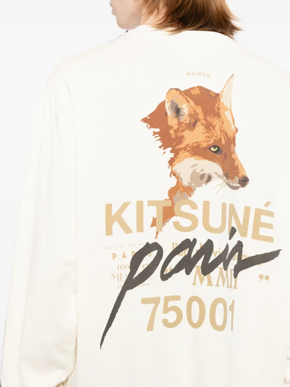Maison Kitsuné T-shirt met vossen-print en lange mouwen Beige