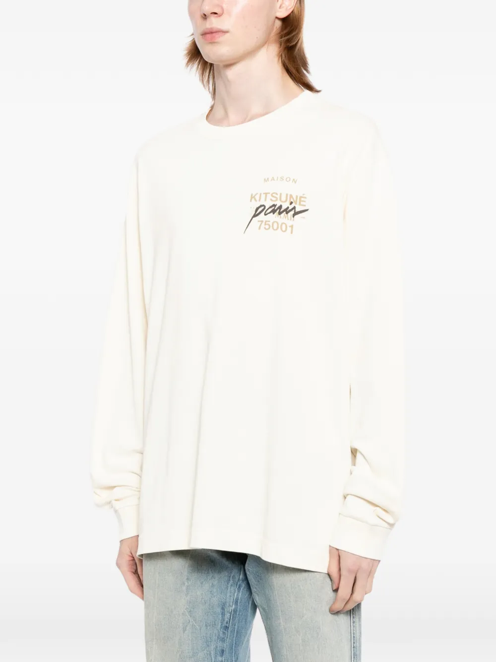 Maison Kitsuné T-shirt met vossen-print en lange mouwen Beige