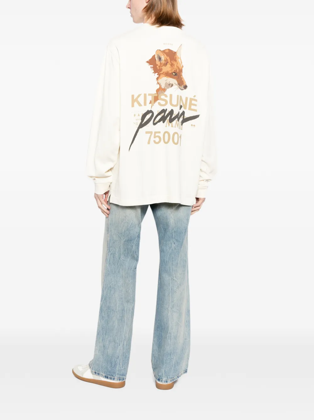 Maison Kitsuné T-shirt met vossen-print en lange mouwen Beige