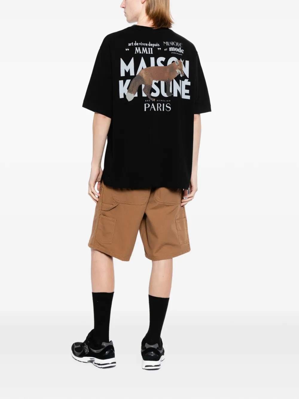 Maison Kitsuné T-shirt met vossen-patroon en logo-print Zwart