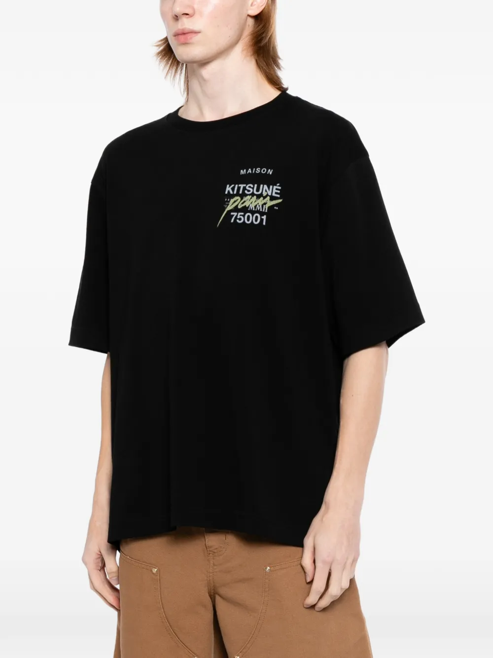 Maison Kitsuné T-shirt met vossen-patroon en logo-print Zwart