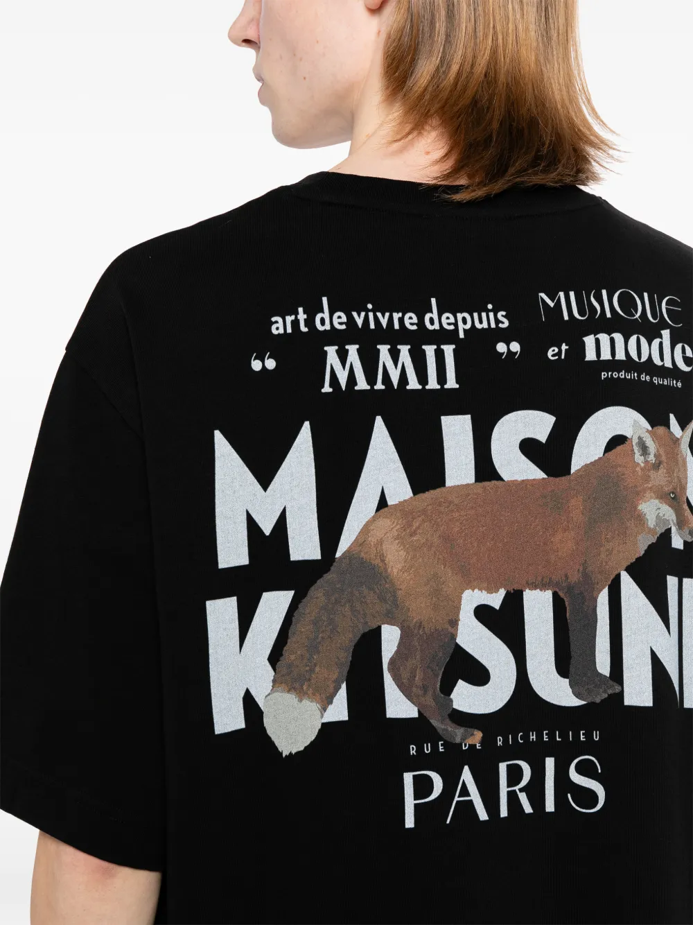 Maison Kitsuné T-shirt met vossen-patroon en logo-print Zwart
