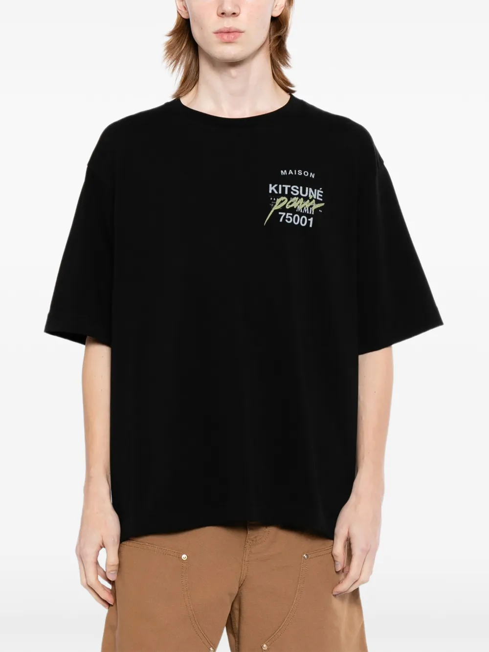Maison Kitsuné T-shirt met vossen-patroon en logo-print Zwart
