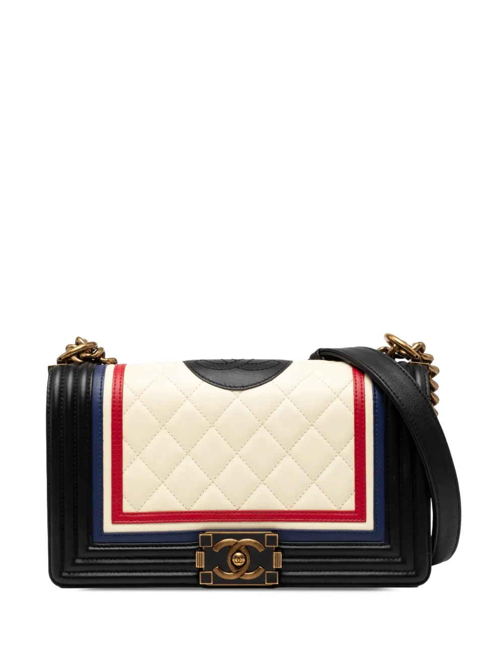 CHANEL Pre-Owned 2015-2016 Old Medium Multicolor Quilted Lambskin Crest Boy Flap crossbody bag - Bianco