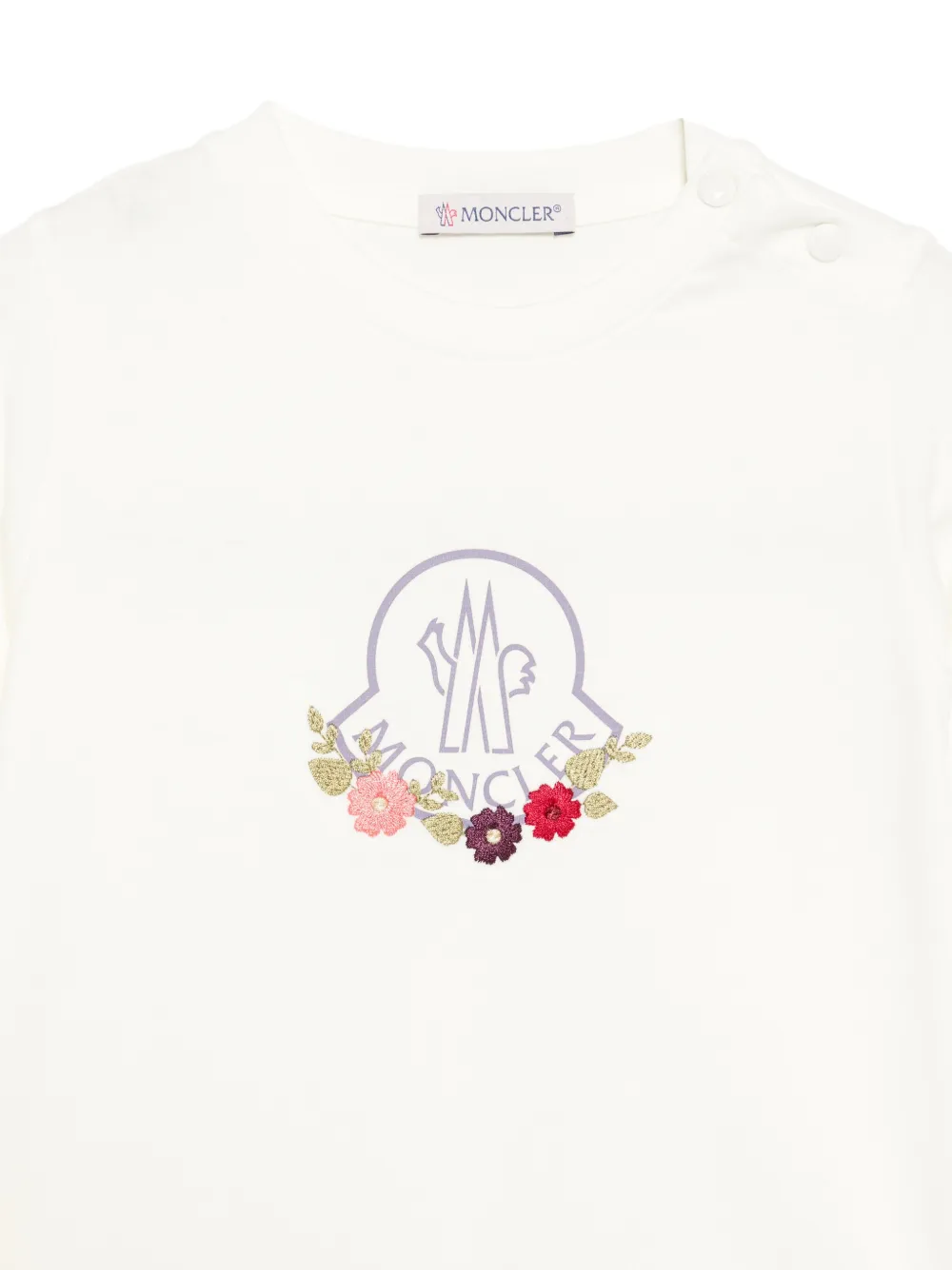 Moncler Enfant T-shirt van katoenen blend met lange mouwen en bloemen Wit