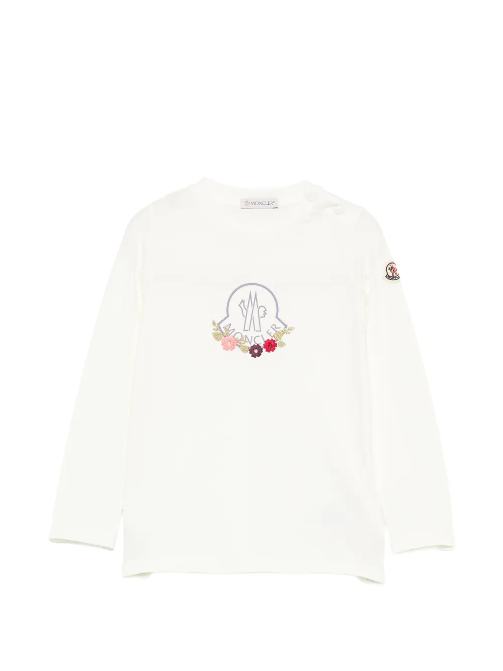 Moncler Enfant T-shirt van katoenen blend met lange mouwen en bloe Wit