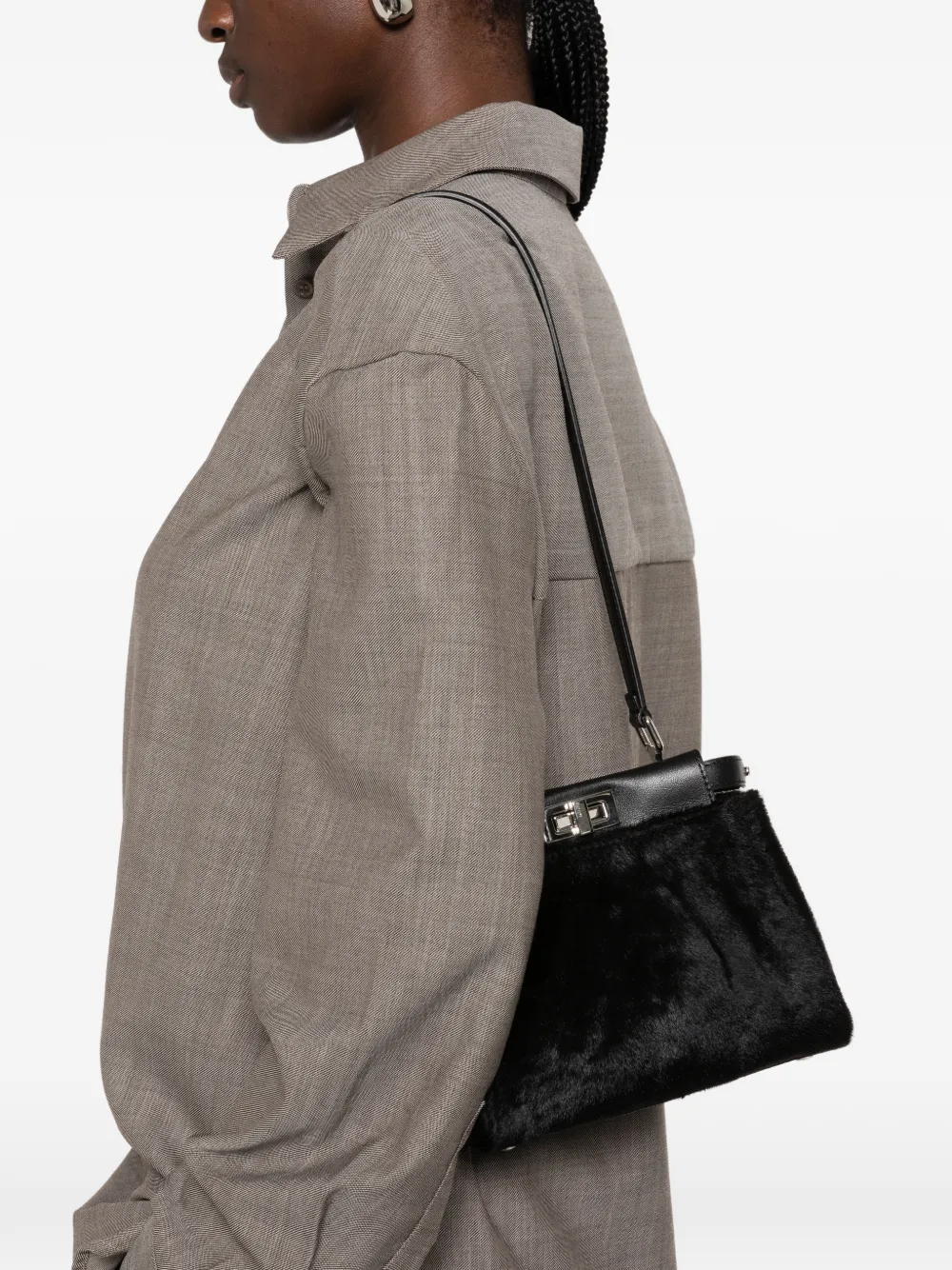 FENDI Peekaboo ISeeU xs calfhair shoulder bag Zwart