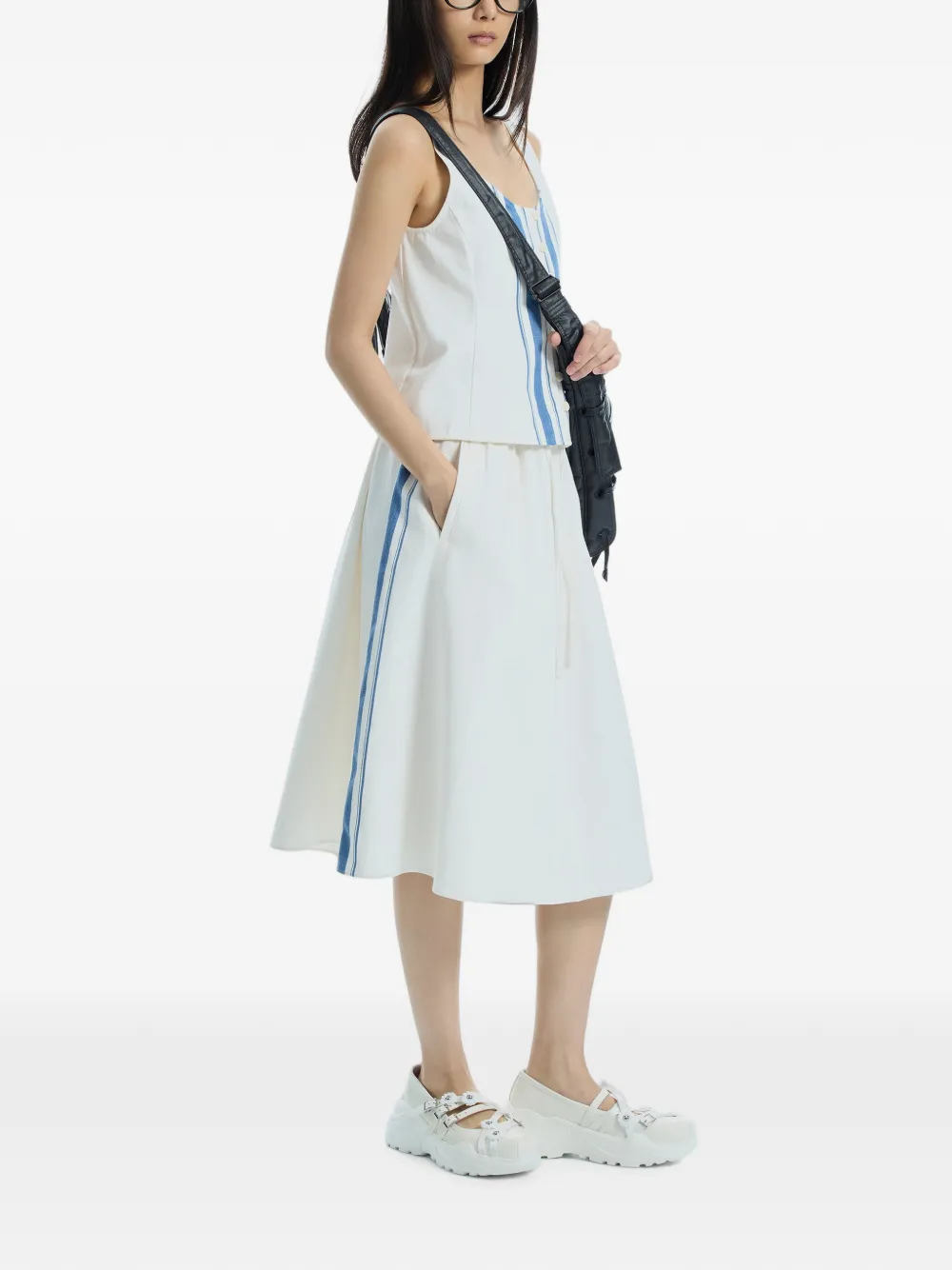 Low Classic Midi-rok met trekkoord en streepdetail Blauw