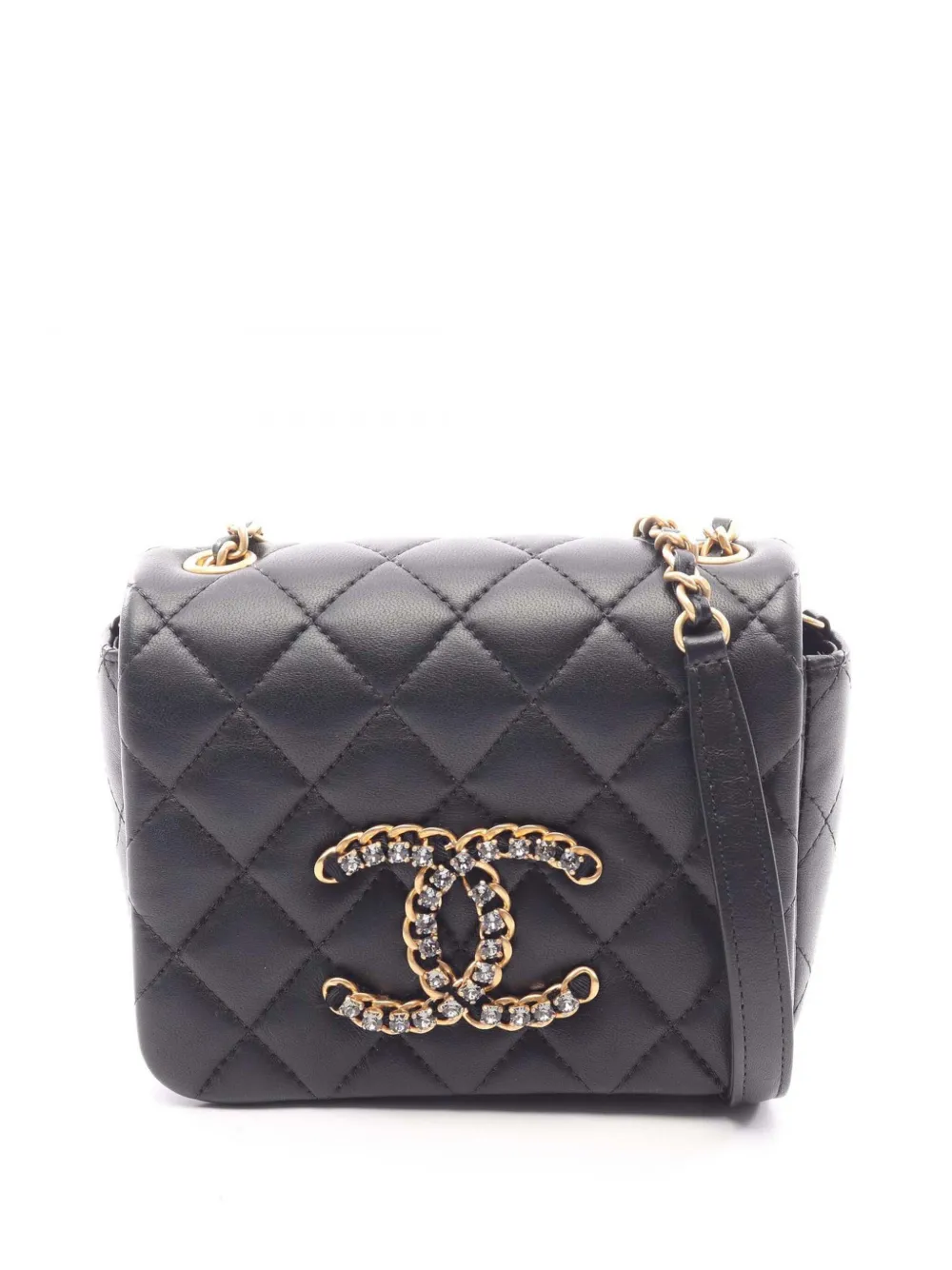 CHANEL Pre-Owned 2021-2026 Mini Quilted Lambskin CC Crystal Full Flap crossbody bag - Nero
