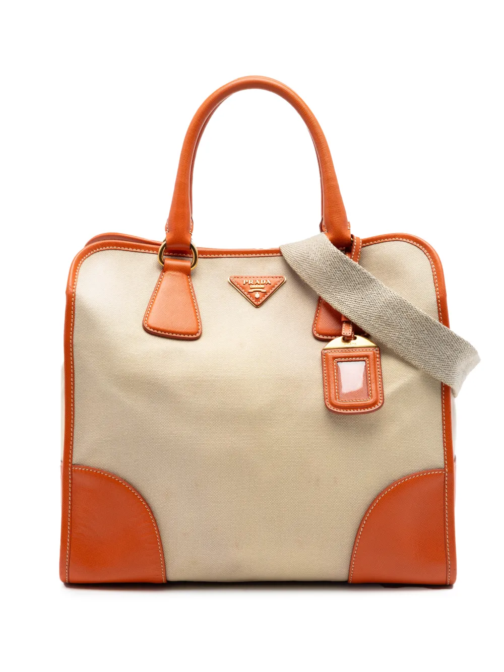 Prada Pre-Owned 2010-2026 Saffiano Trimmed Canvas Canapa satchel - Arancione