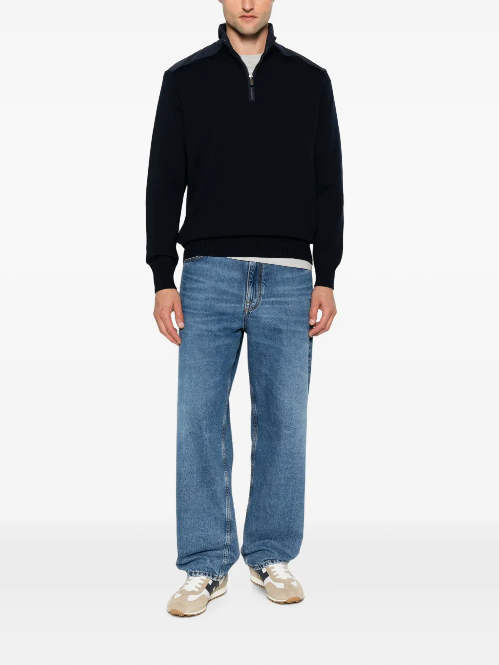 Paul & Shark Trui met vlakken en kwartrits Blauw
