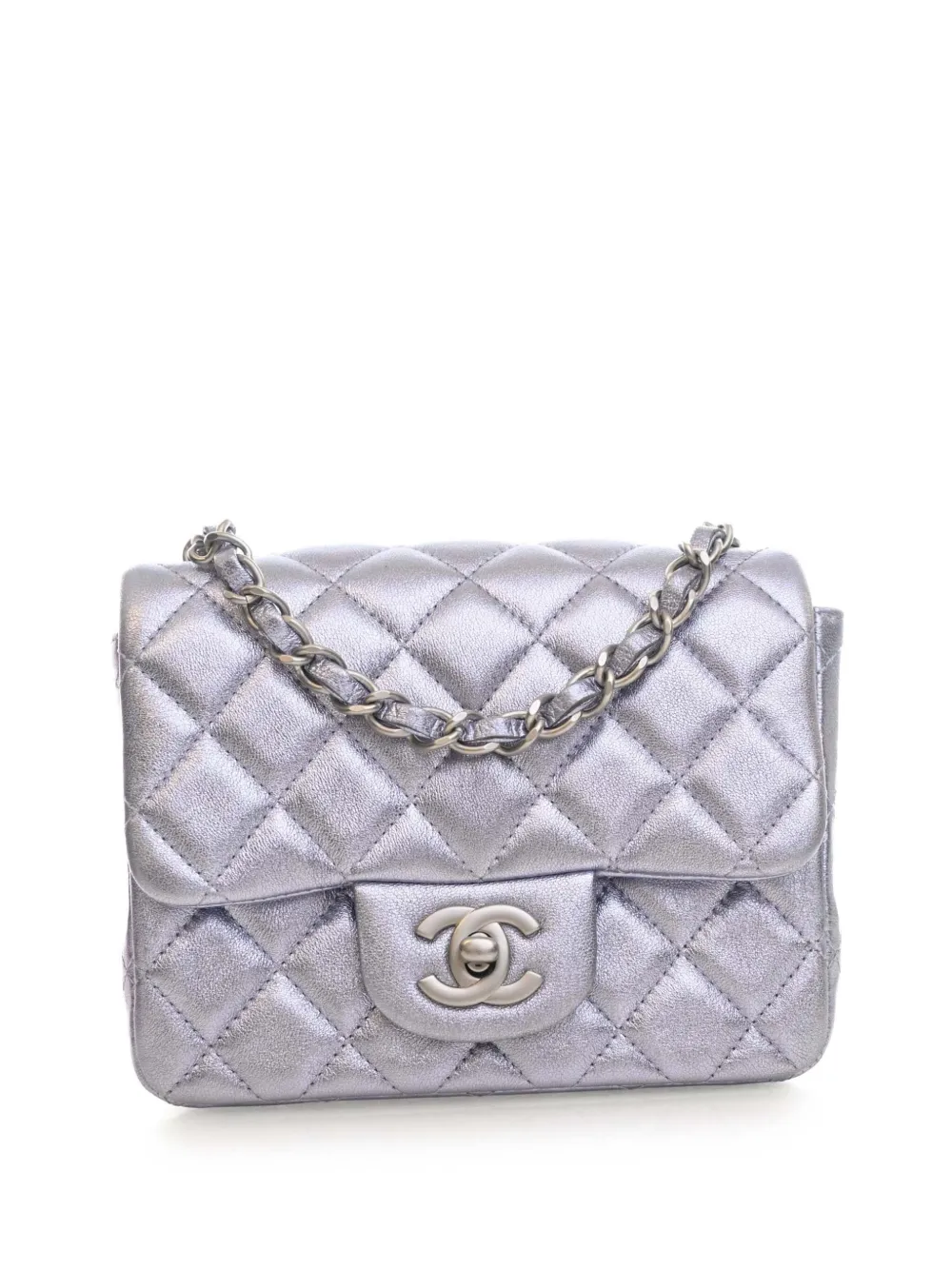 CHANEL Pre-Owned 2010-2011 Mini Square Classic Metallic Calfskin Single Flap crossbody bag - Viola