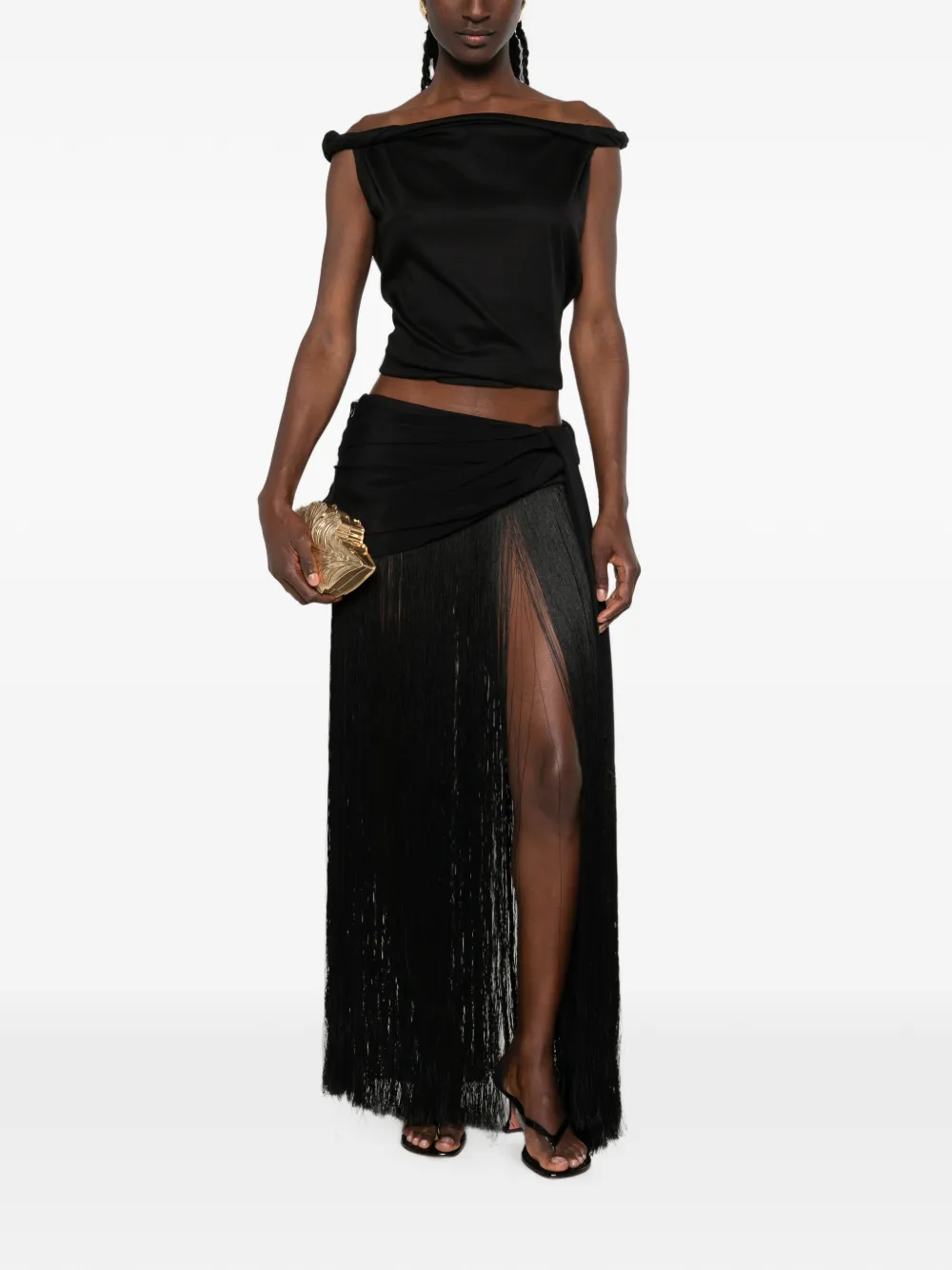 Cult Gaia Saman maxi-rok met franje afwerking Zwart