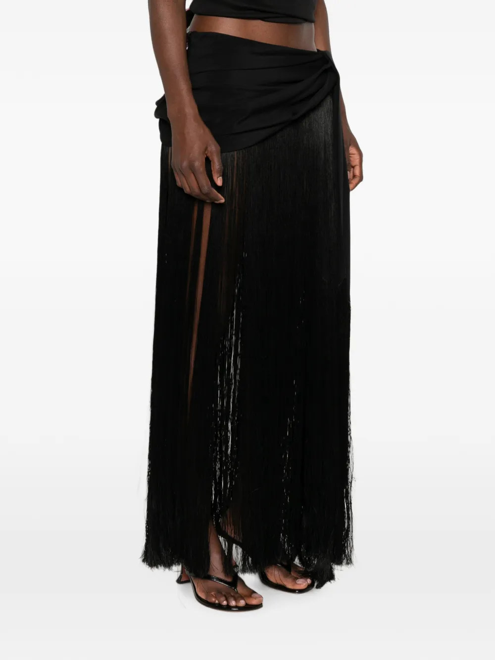 Cult Gaia Saman maxi-rok met franje afwerking Zwart