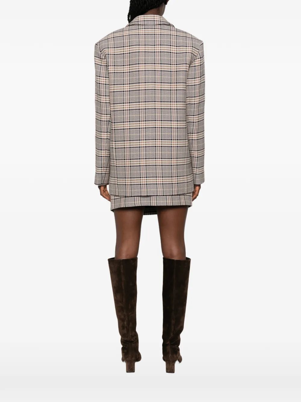 ANINE BING Quinn geruite blazer met enkele rij knopen Beige