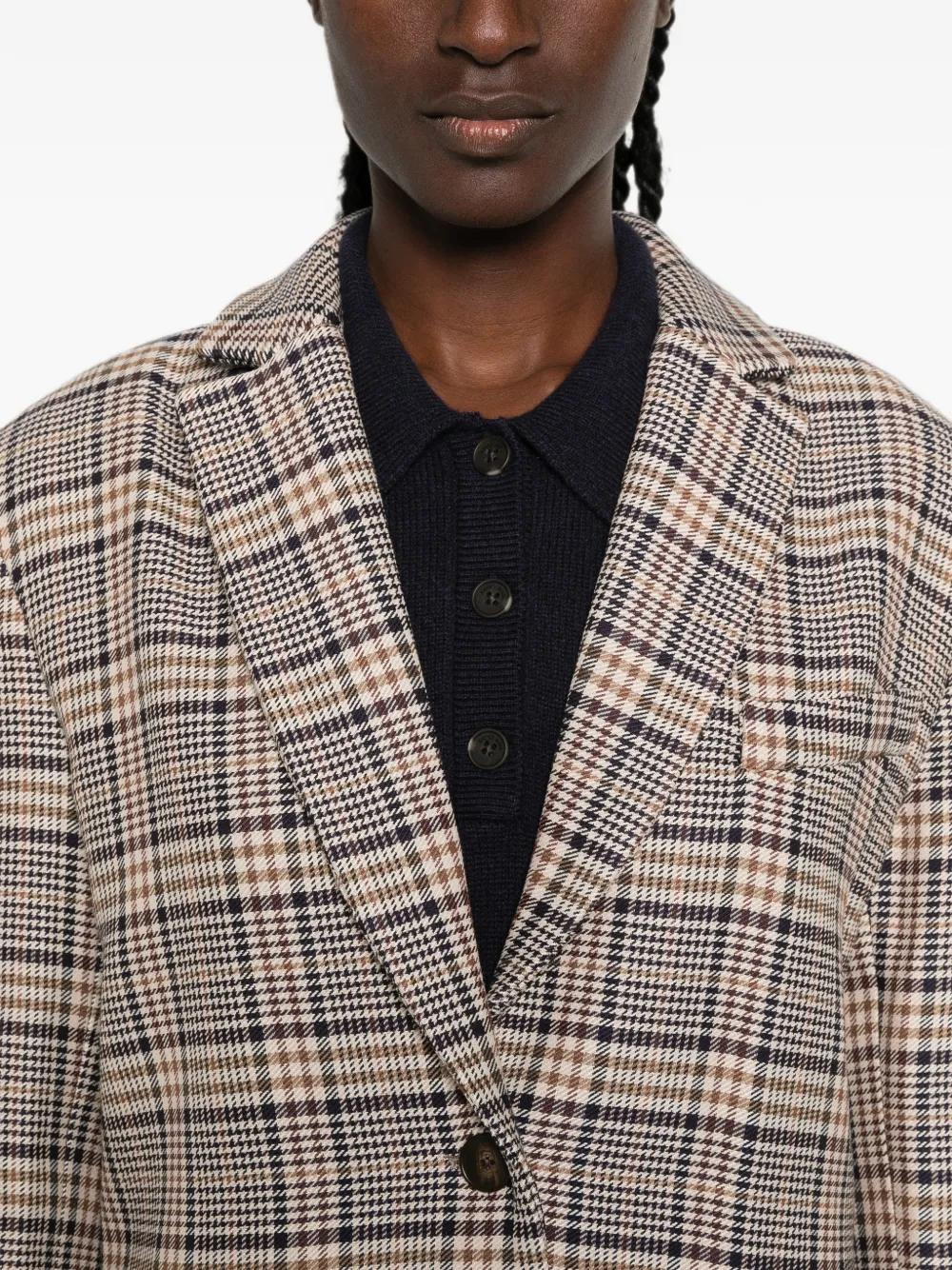 ANINE BING Quinn geruite blazer met enkele rij knopen Beige