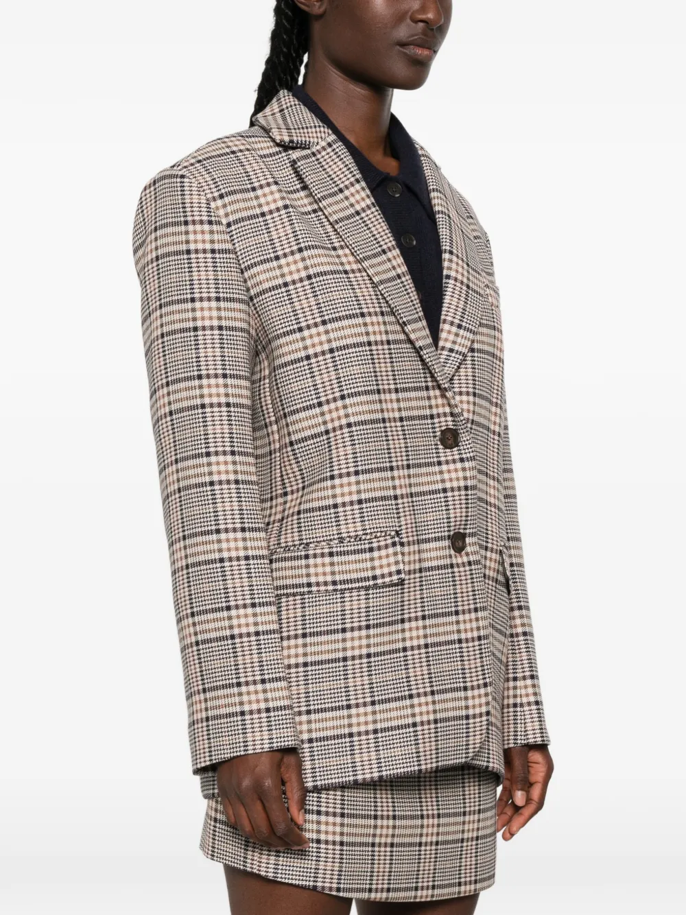 ANINE BING Quinn geruite blazer met enkele rij knopen Beige