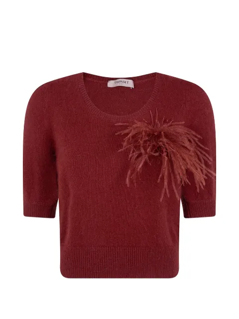 TWINSET feather-embellished short-sleeve sweater