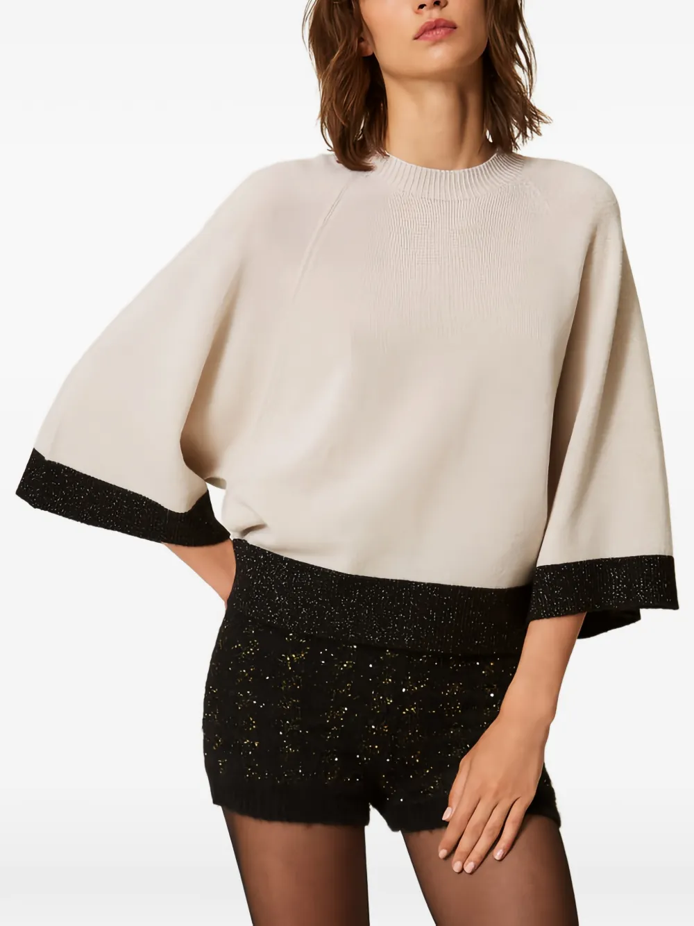 TWINSET lurex-knit raglan-sleeve sweater - Toni neutri