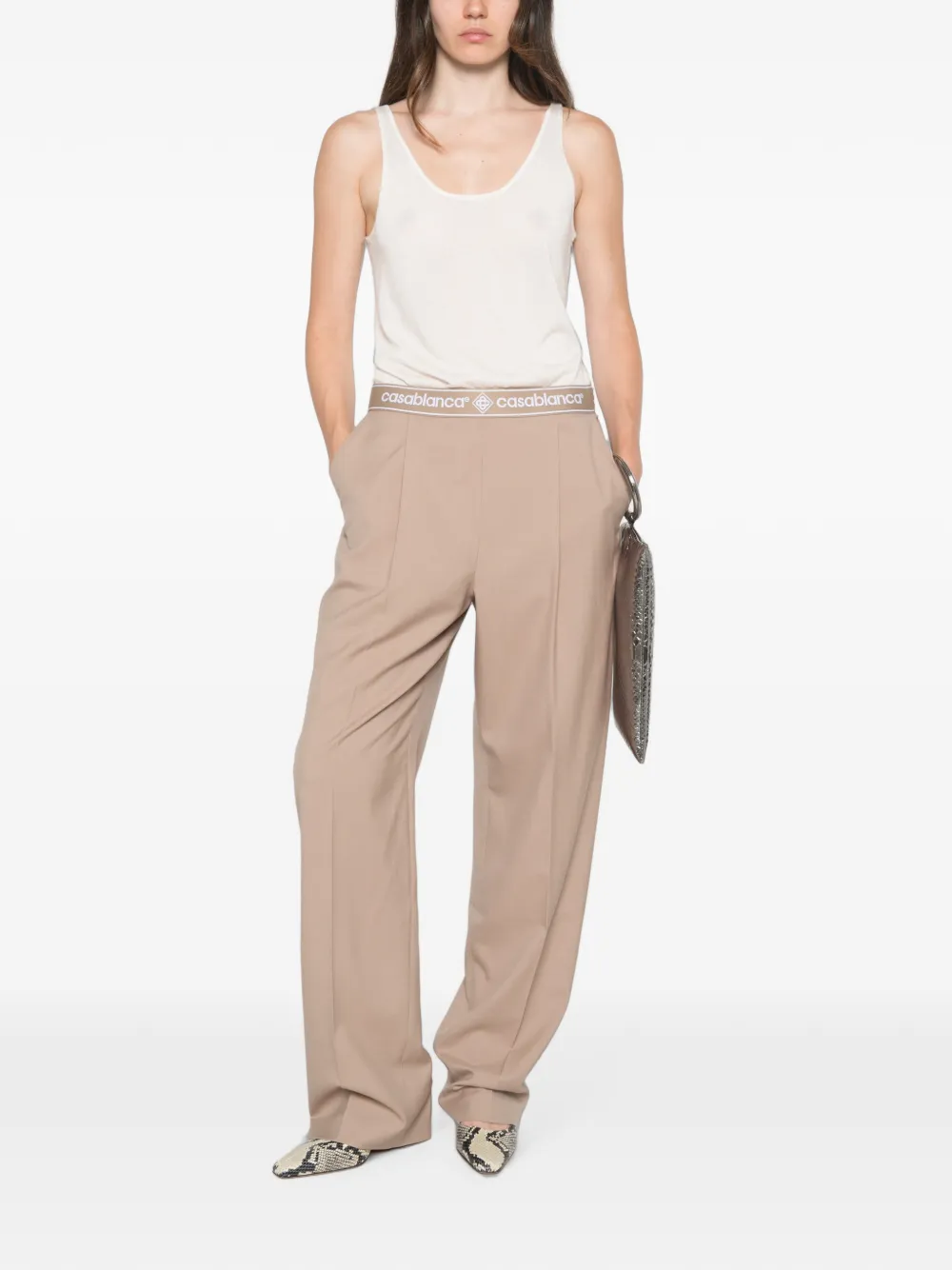 Casablanca Pantalon met logo tailleband Beige