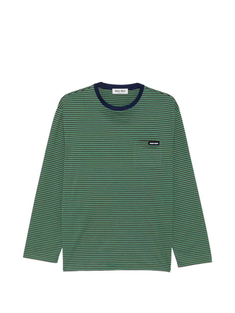 Miu Miu striped embroidered T-shirt - Verde