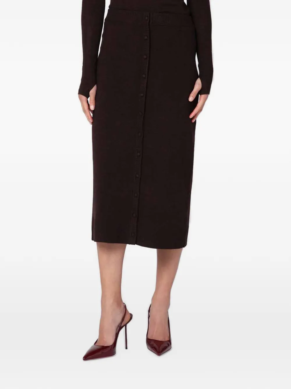 Victoria Beckham button-up knitted midi skirt - Marrone