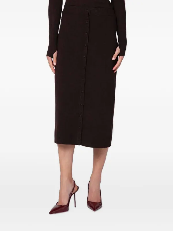 Victoria Beckham Button-up Knitted Midi Skirt in Brown