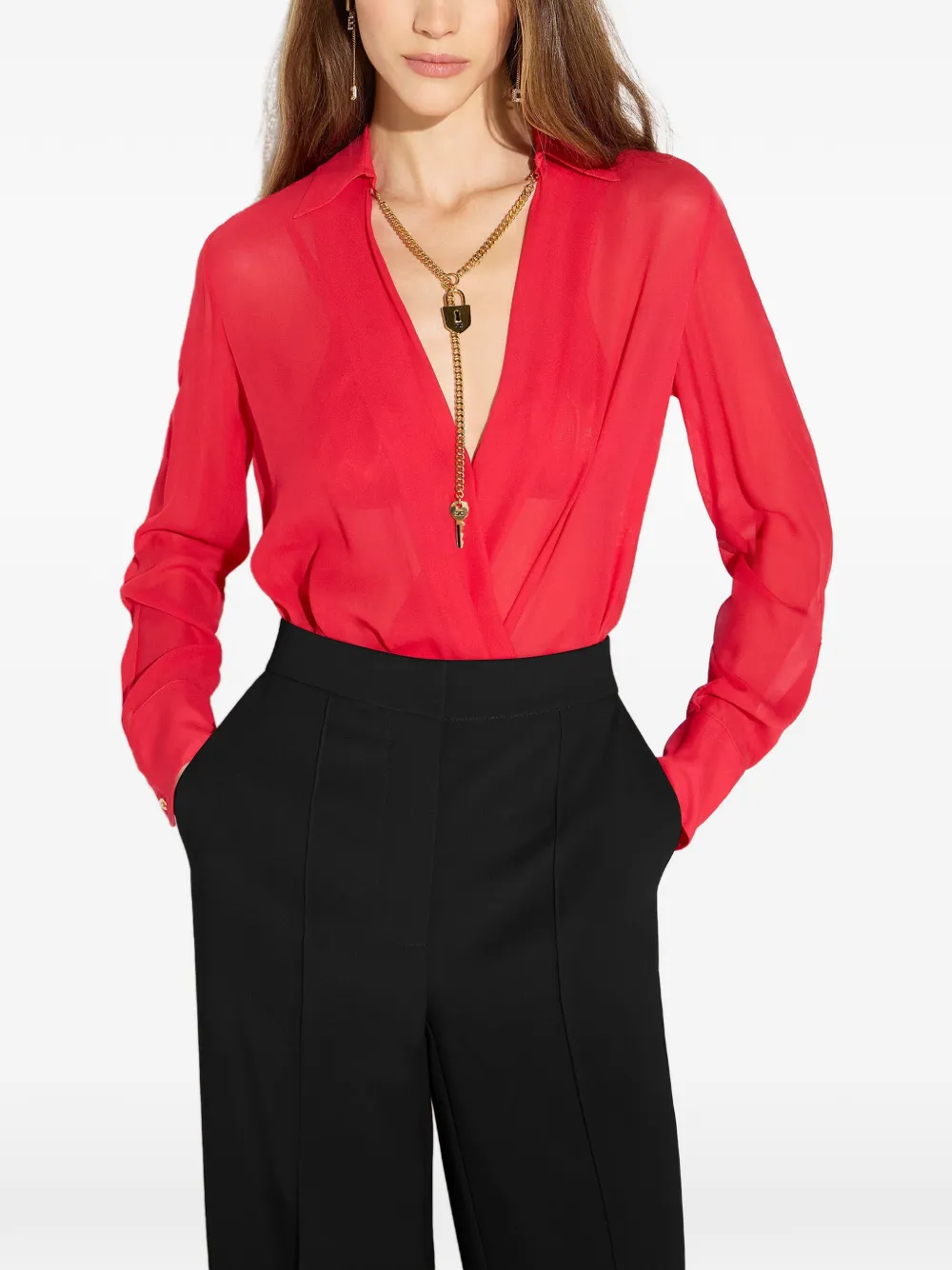 Elisabetta Franchi Body met hangslot-detail en schakelketting Rood