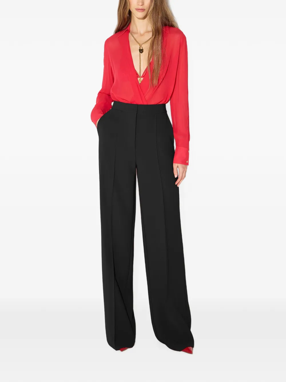 Elisabetta Franchi Body met hangslot-detail en schakelketting Rood