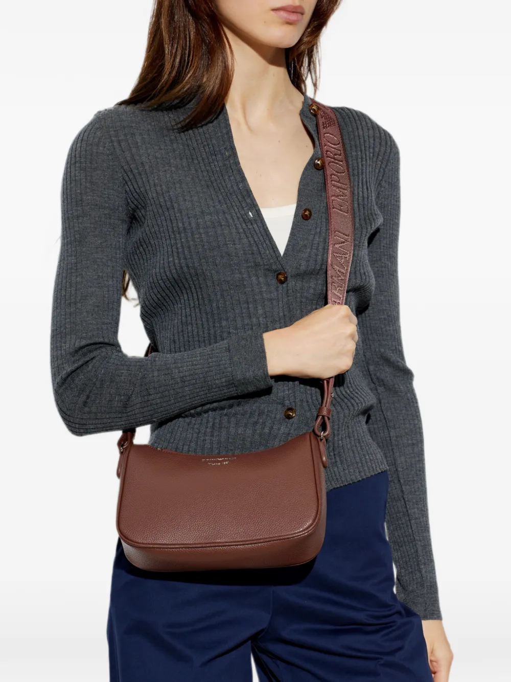 Emporio Armani logoprint bewerkte schoudertas Bruin