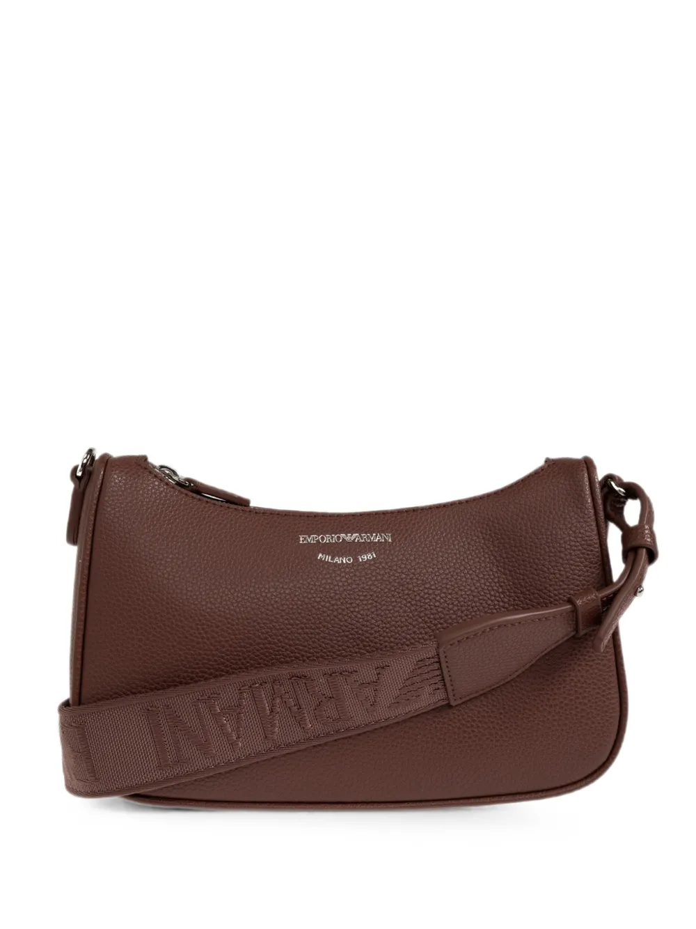 Emporio Armani logo-print pebbled shoulder bag - Marrone