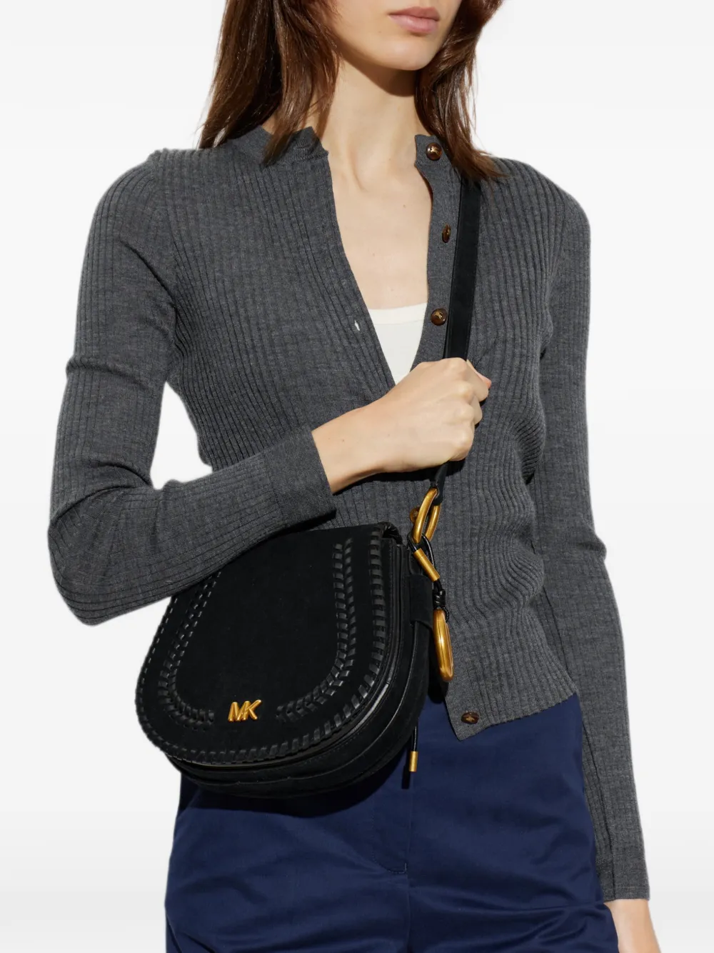 Michael Kors Josie whipstitch-trim shoulder bag Zwart