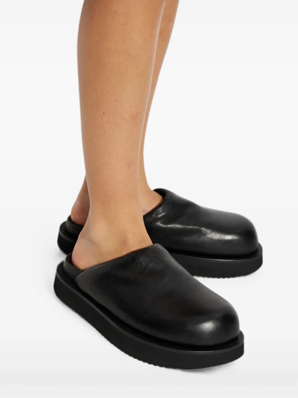 Rick Owens leather flat mules Zwart