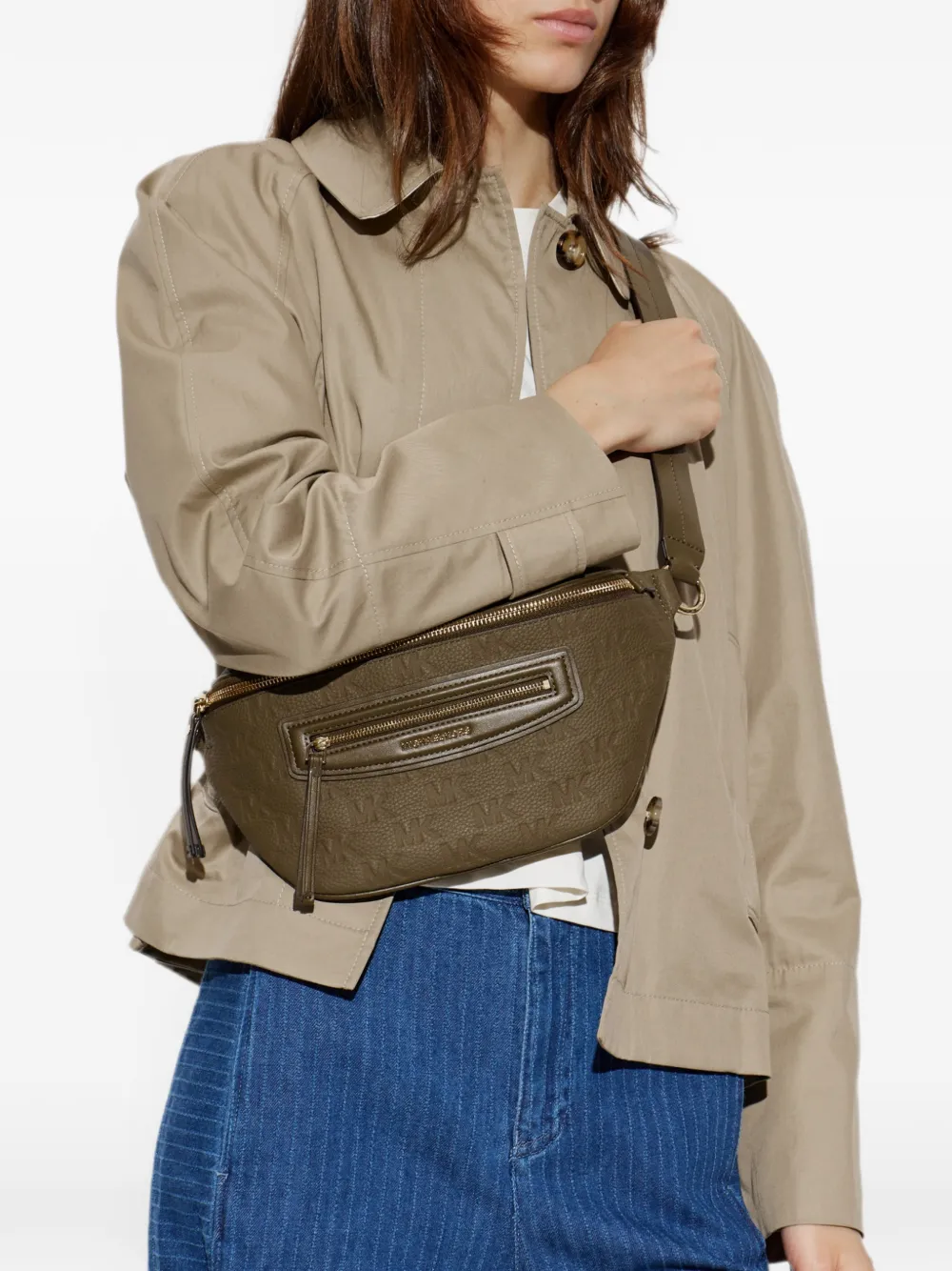 Michael Kors Jet Set Travel logo-embossed leather belt bag Groen
