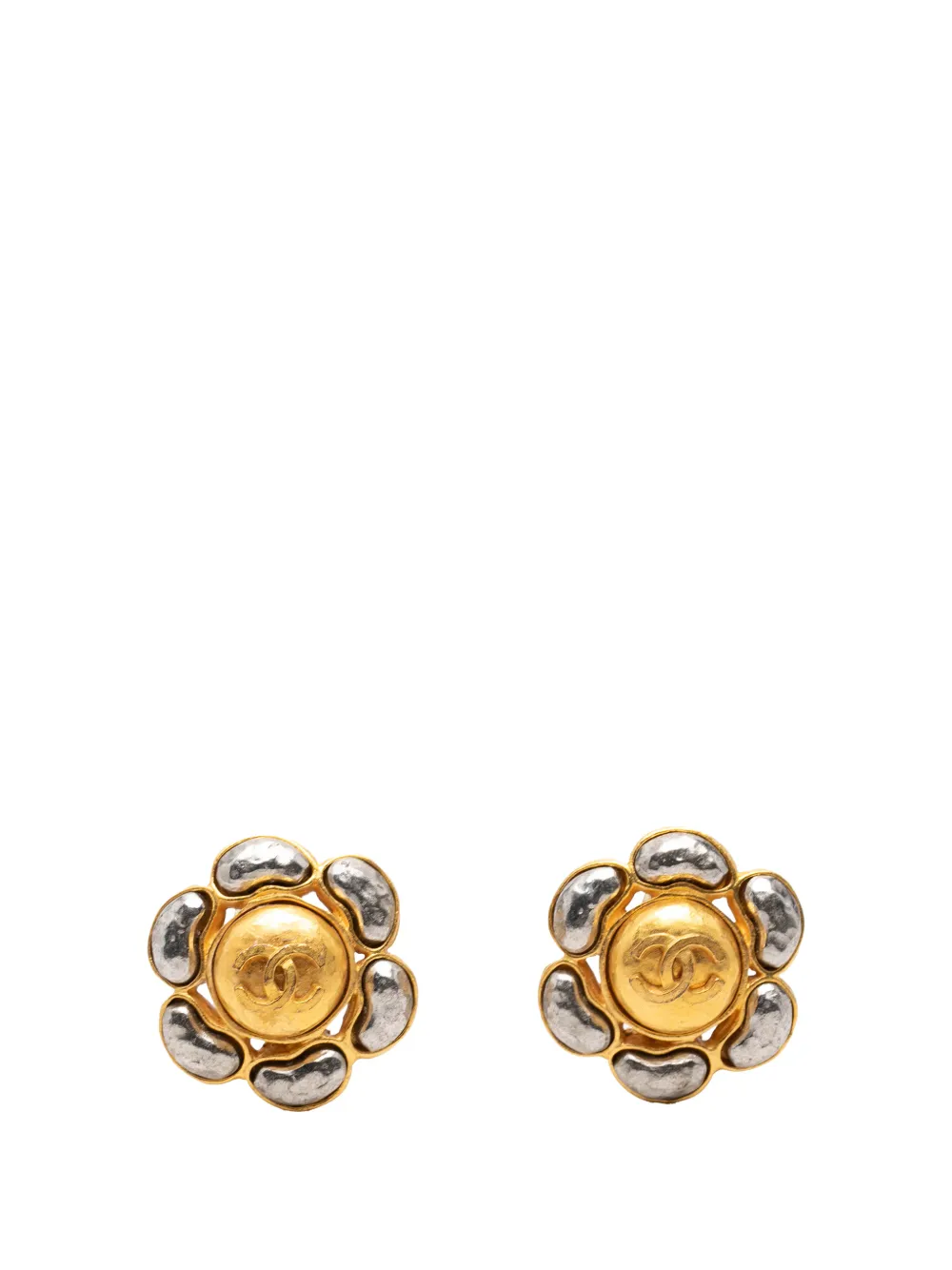 CHANEL Pre-Owned 1980-1990 CC Bicolor Brass Flower Clip On Earrings costume earrings - Oro