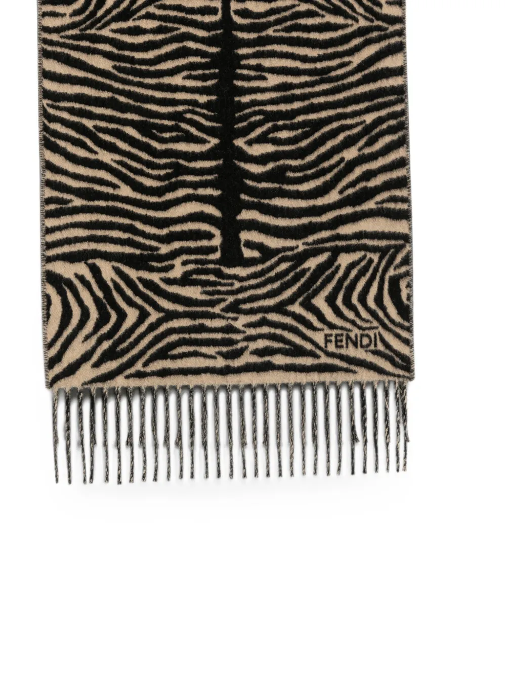 FENDI Sjaal met tijgerprint en franje Beige