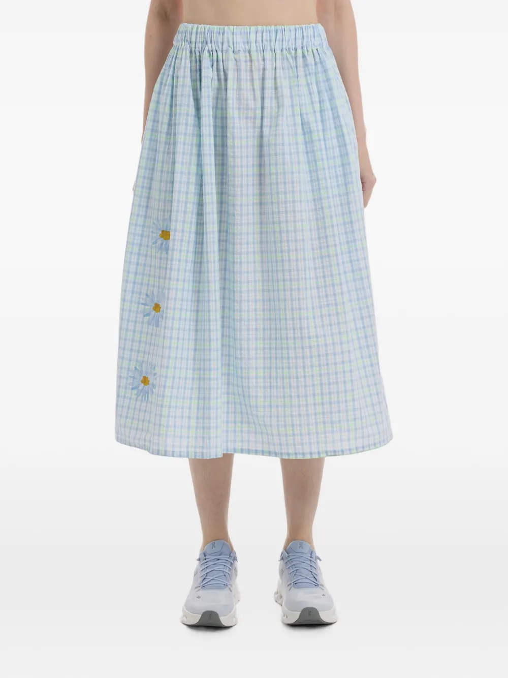 Joshua Sanders gingham-check floral-print midi skirt - Weiß