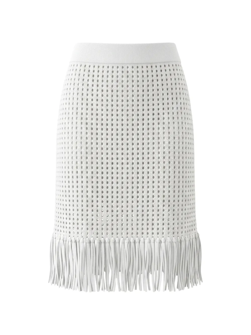 Akris perforated fringe-trimmed mini skirt - Bianco