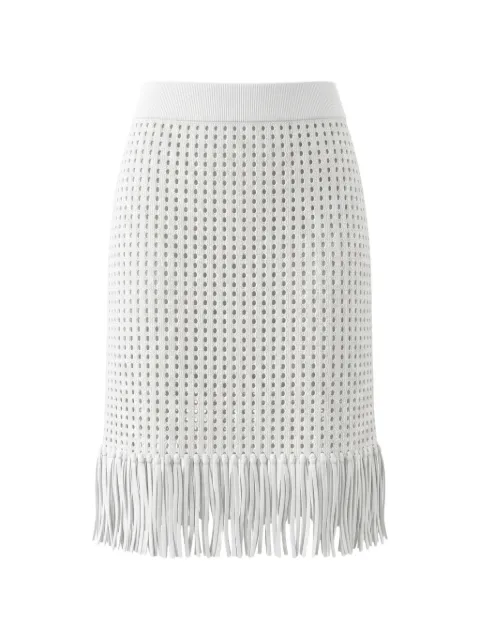 Akris perforated fringe-trimmed mini skirt