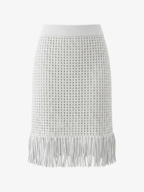Akris perforated fringe-trimmed mini skirt