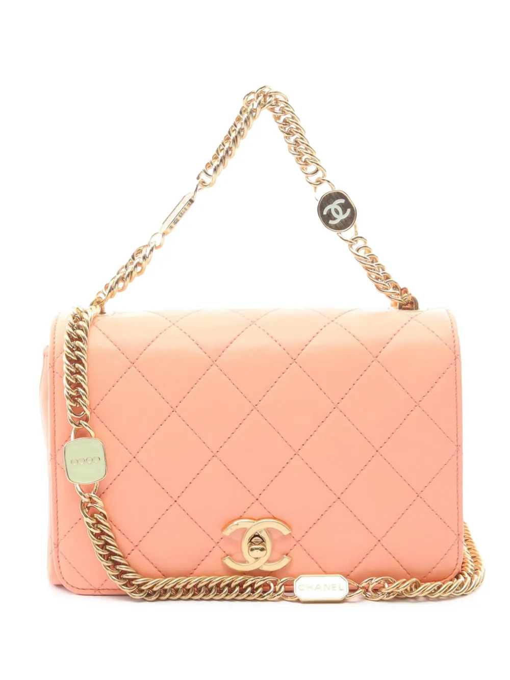 CHANEL Pre-Owned 2021-2026 CC Quilted Lambskin Chain with Charms Full Flap satchel - Arancione