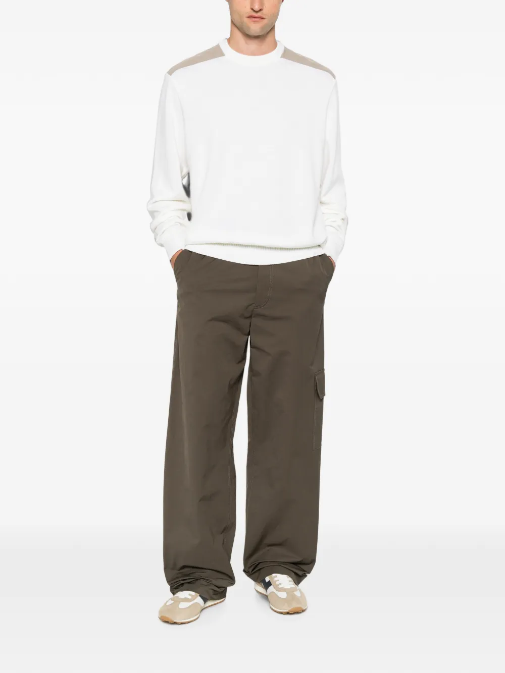Paul & Shark Trui met contrasterend vlak en ronde hals Beige