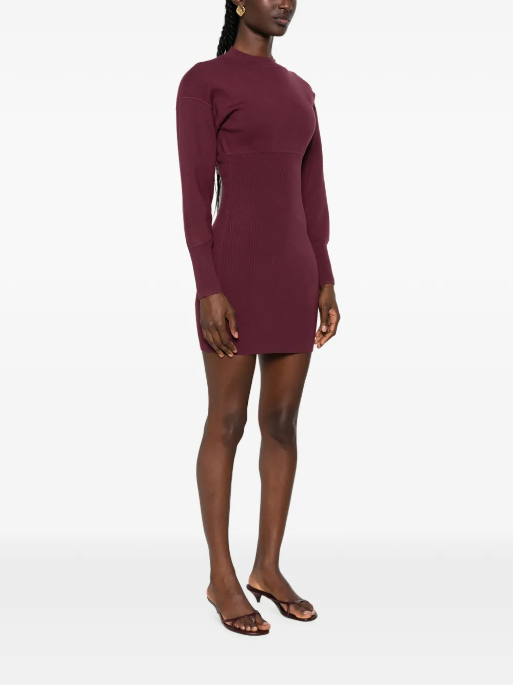 ANINE BING Imanae ribgebreide mini-jurk met lange mouwen Rood