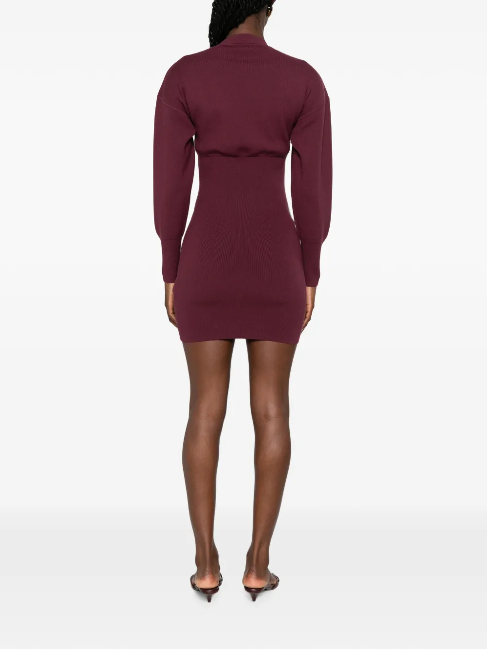 ANINE BING Imanae ribgebreide mini-jurk met lange mouwen Rood