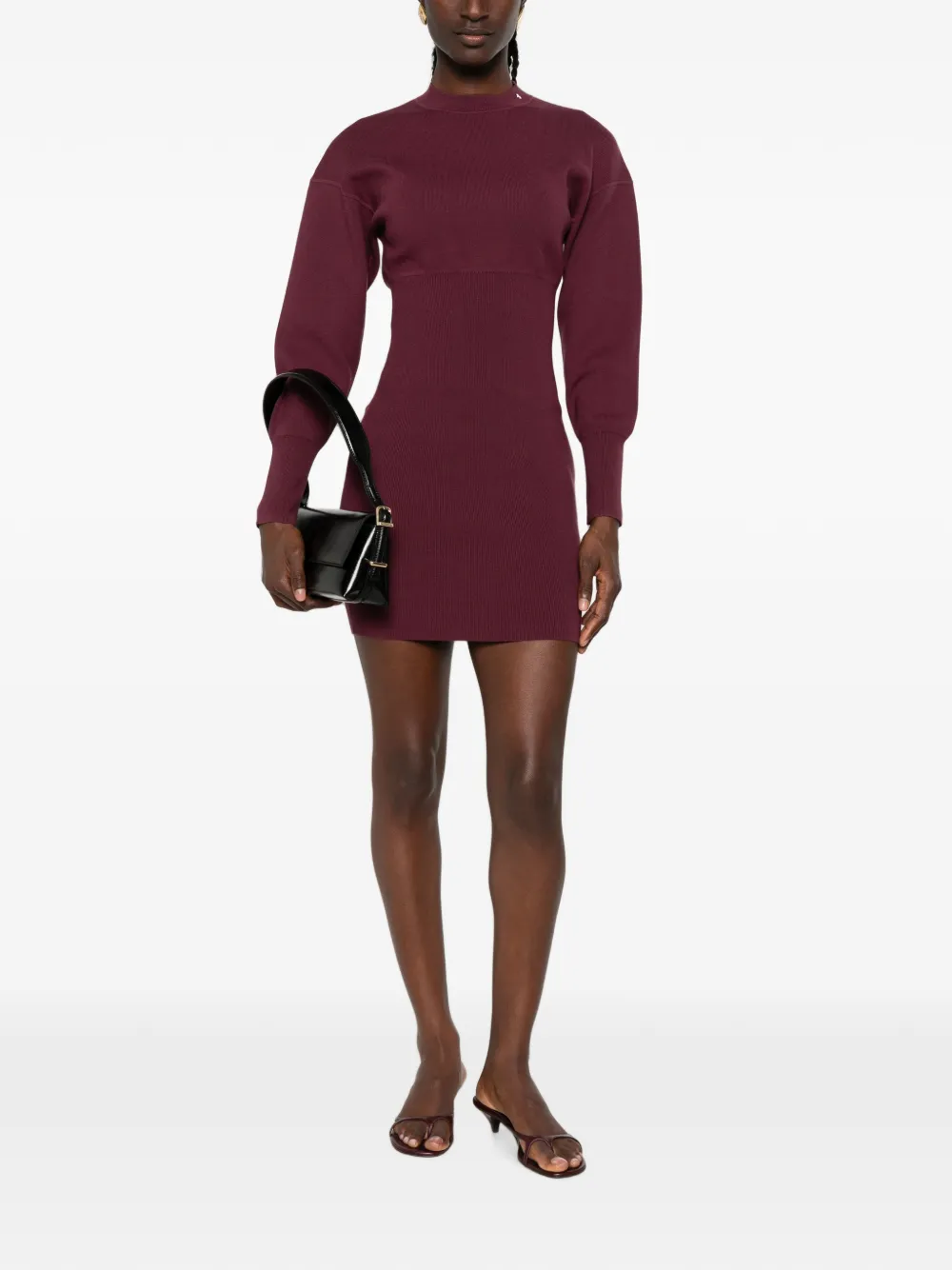ANINE BING Imanae ribgebreide mini-jurk met lange mouwen Rood