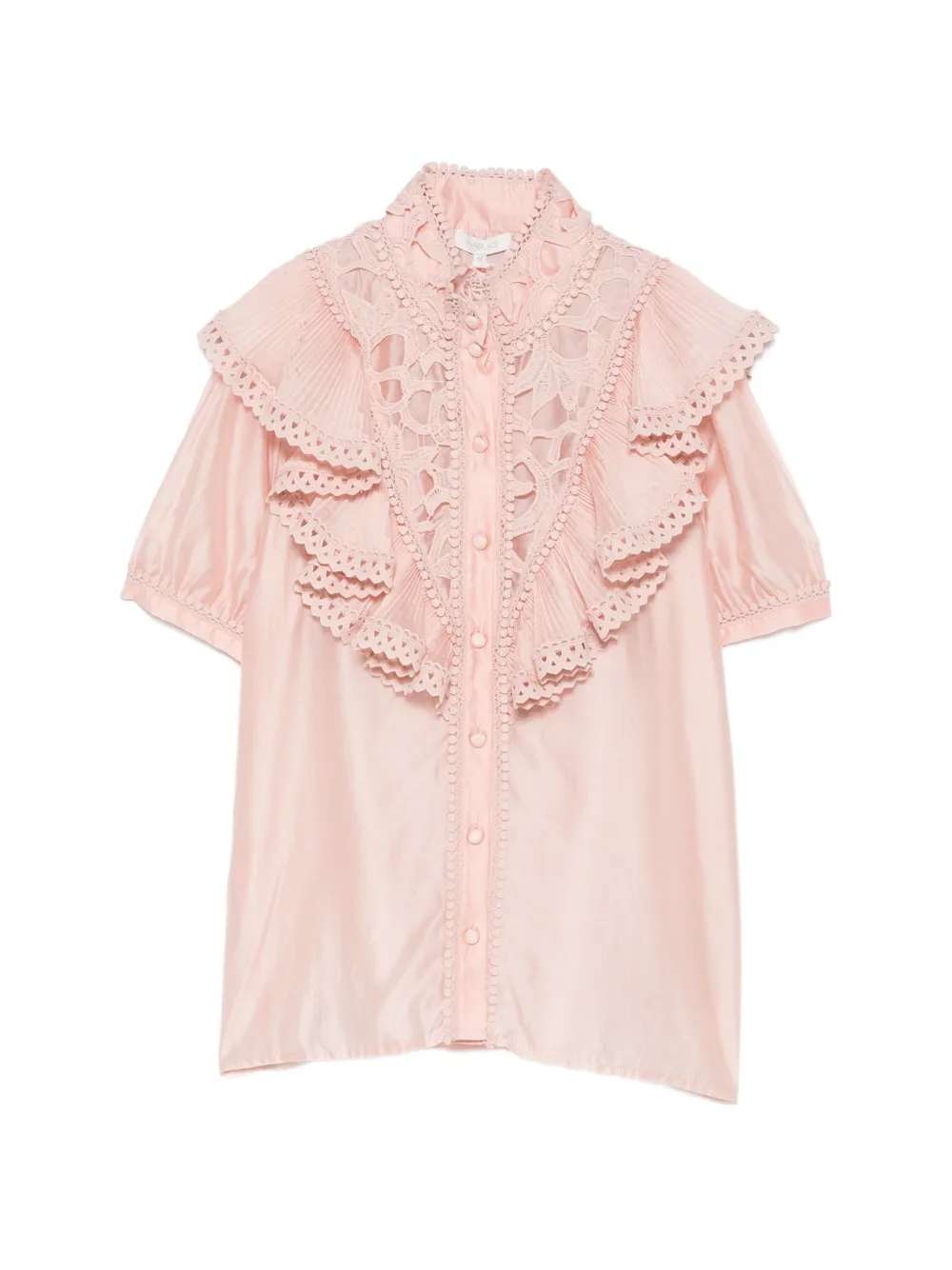 Paper Lace Gerüschtes T-Shirt mit Spitzenbesatz - Rosa