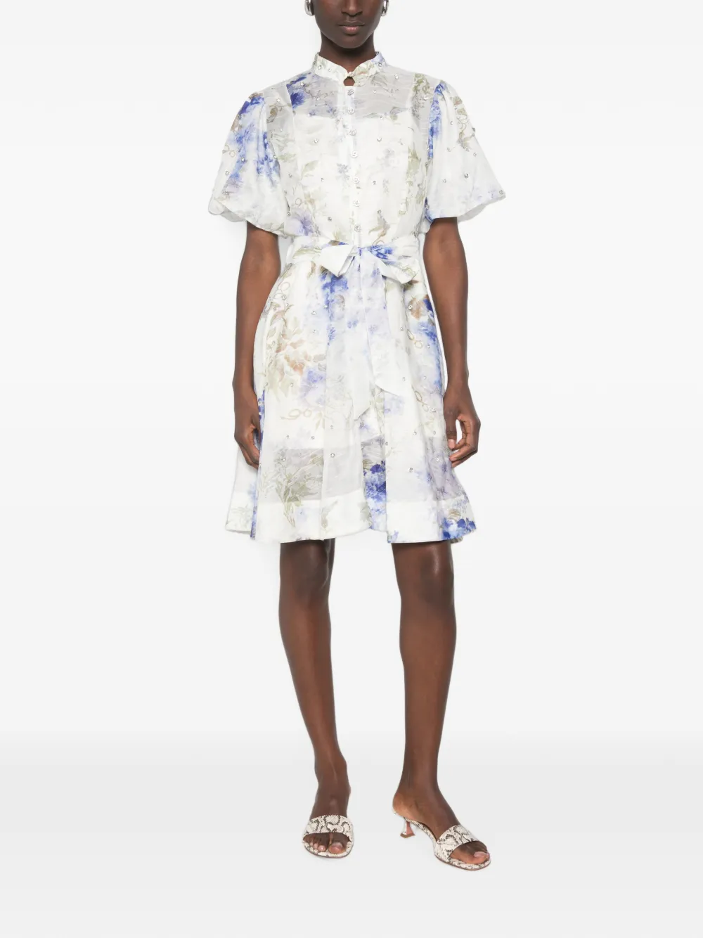 Paper Lace Mini-blousejurk verfraaid met kristallen en bloemenprint Wit